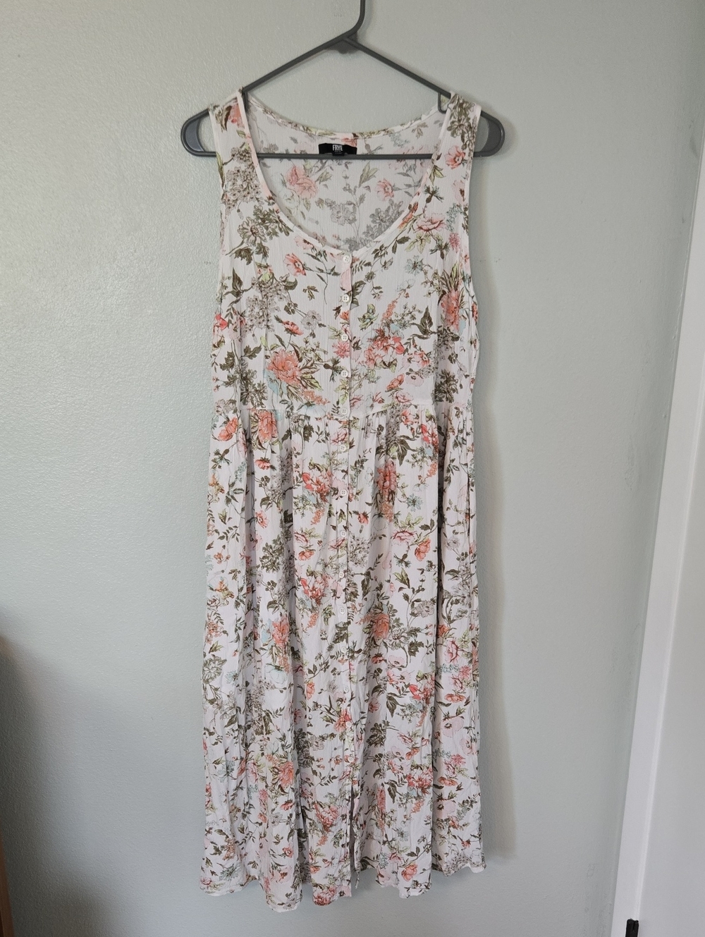 Frye | White Pink Floral Button Down Sleeveless Dress Size XL